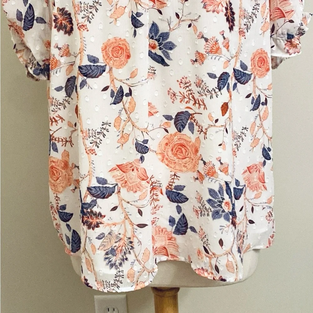 Rachel Zoe White Orange Purple Floral XL Boho Chic Bloomcore Romantic Ruffle Top - Picture 3 of 14